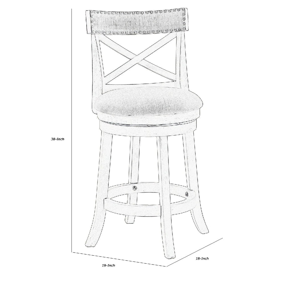 Curved X Shaped Back Swivel Counter Stool With Fabric Padded Seating, White - BM218146