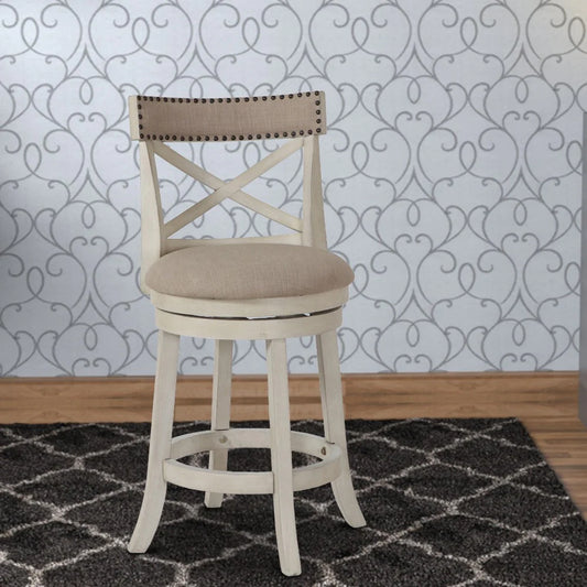 Curved X Shaped Back Swivel Counter Stool With Fabric Padded Seating, White - BM218146