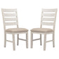 Fabric Dining Side Chair With Ladder Back, Set Of 2, White And Brown - BM227028