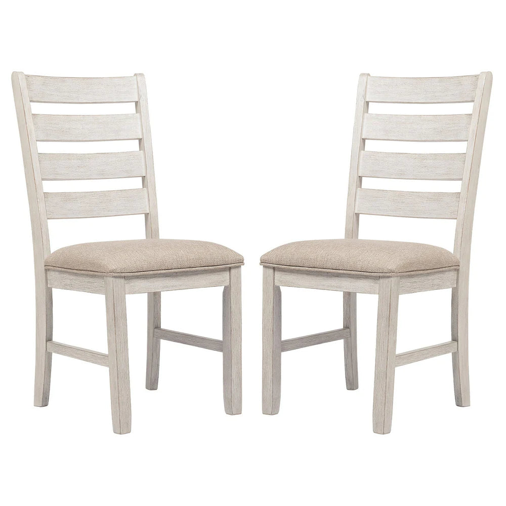 Fabric Dining Side Chair With Ladder Back, Set Of 2, White And Brown - BM227028