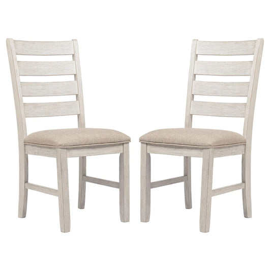 Fabric Dining Side Chair With Ladder Back, Set Of 2, White And Brown - BM227028