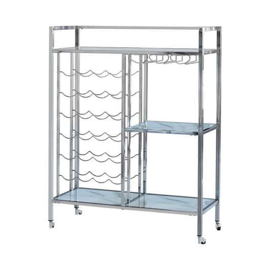 Metal Serving Cart With Wine And Stemware Rack, Silver - BM230344