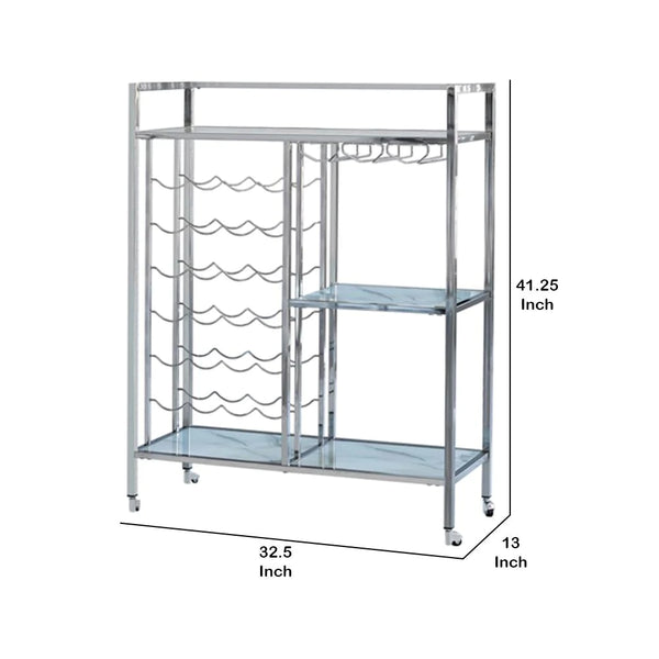 Metal Serving Cart With Wine And Stemware Rack, Silver - BM230344