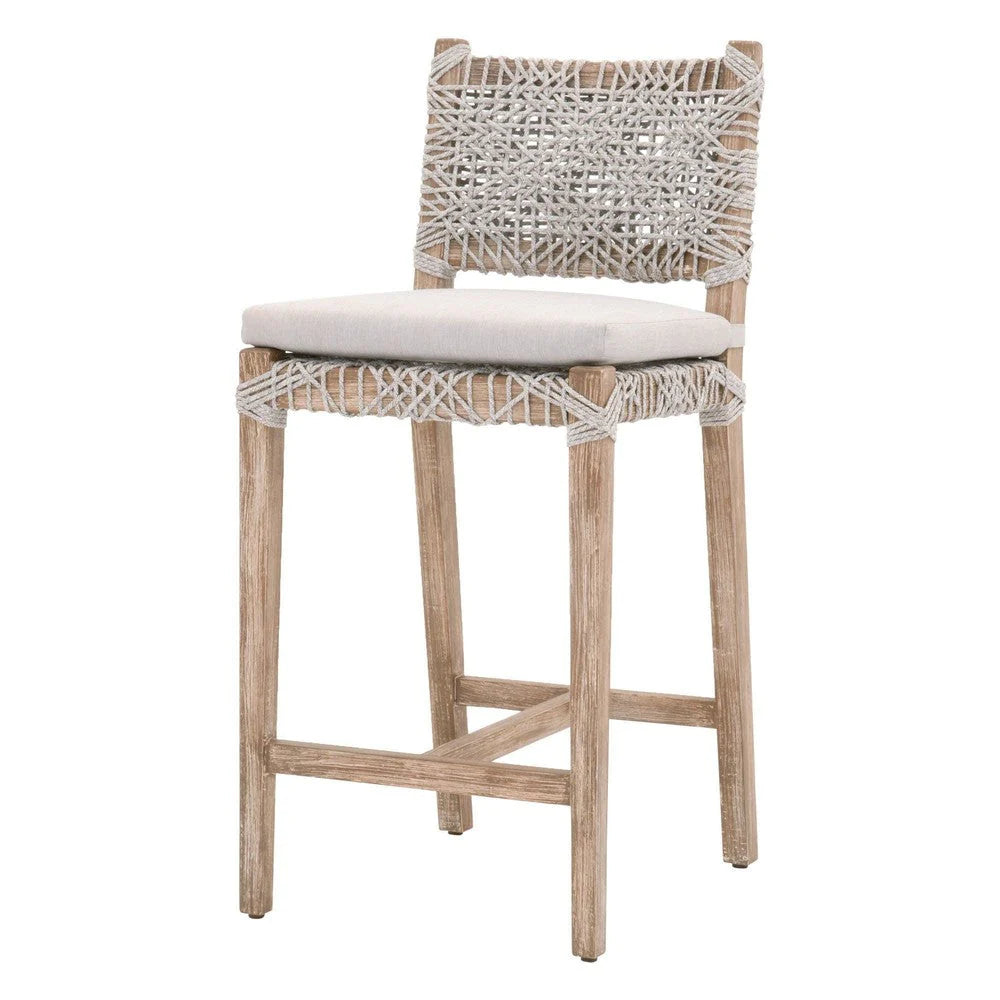 Interwined Rope Design Counter Stool With Removable Seat Cushion, Gray - BM231091