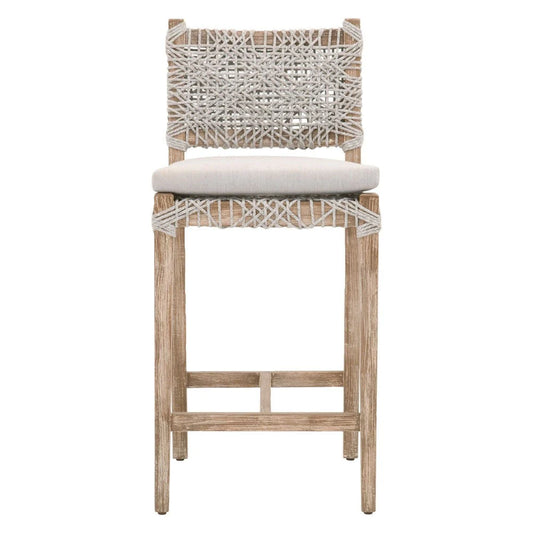 Interwined Rope Design Counter Stool With Removable Seat Cushion, Gray - BM231091