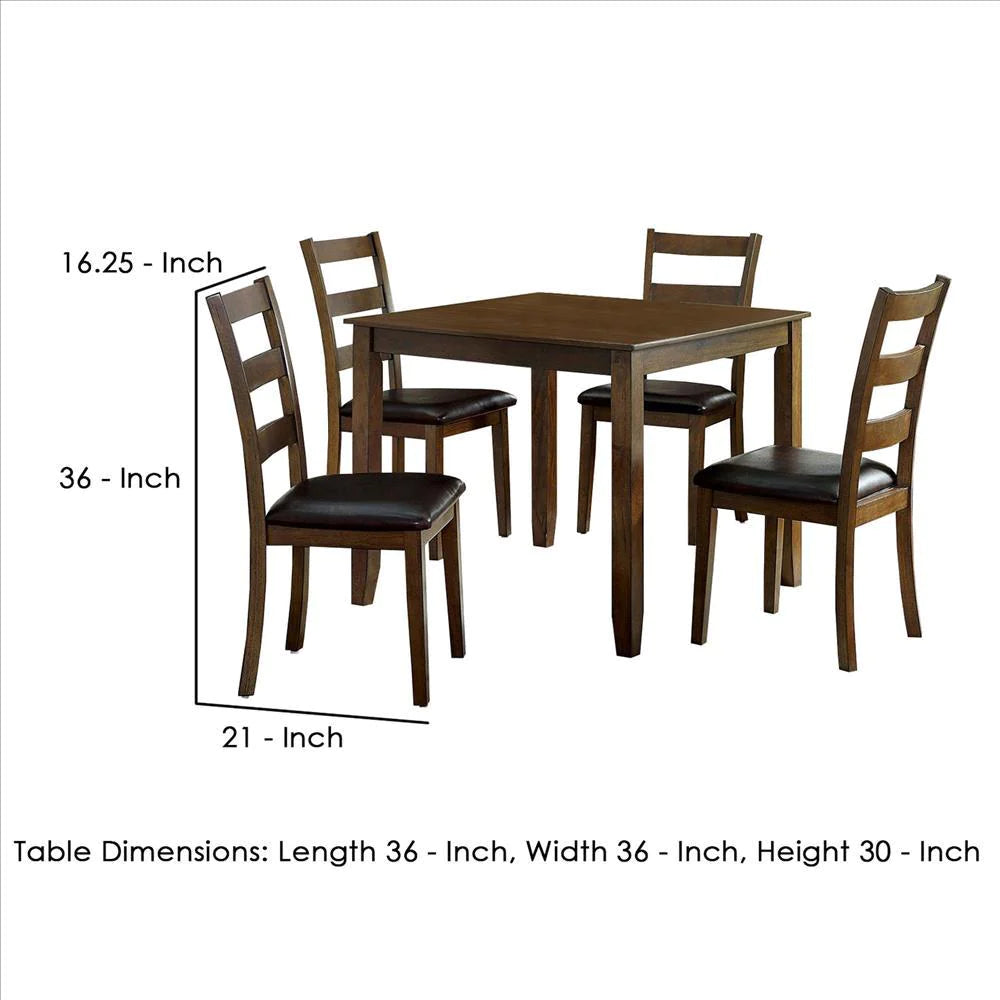 5 Piece Dining Table Set With Leatherette Seating, Brown - BM239827