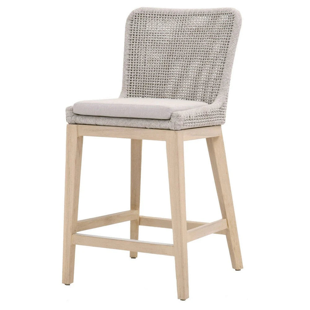 Counter Stool With Mesh Design Rope Backrest, Brown And Gray - BM241795