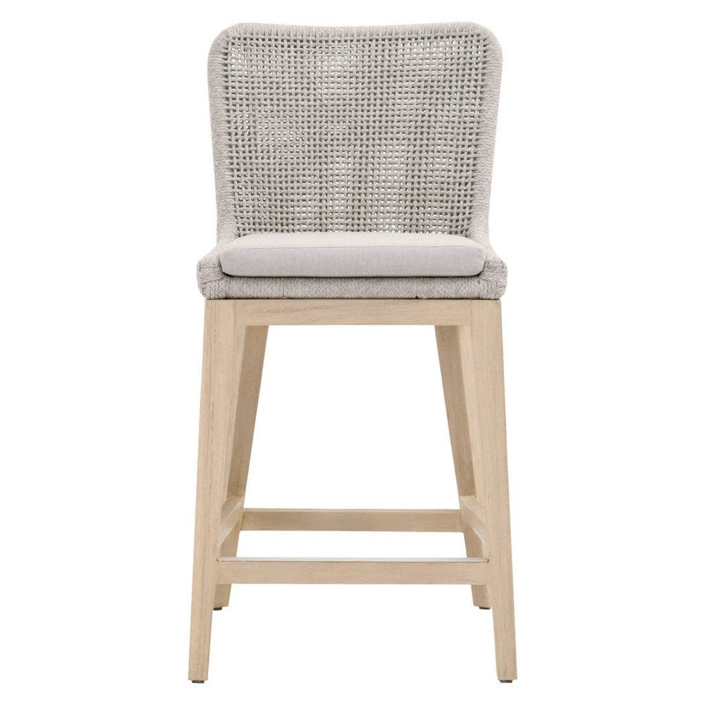 Counter Stool With Mesh Design Rope Backrest, Brown And Gray - BM241795