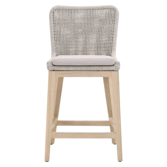 Counter Stool With Mesh Design Rope Backrest, Brown And Gray - BM241795