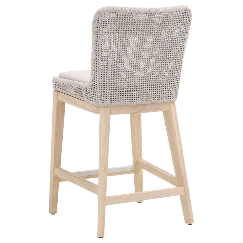 Counter Stool With Mesh Design Rope Backrest, Brown And Gray - BM241795