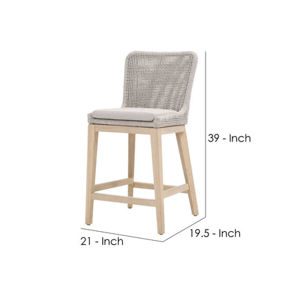 Counter Stool With Mesh Design Rope Backrest, Brown And Gray - BM241795