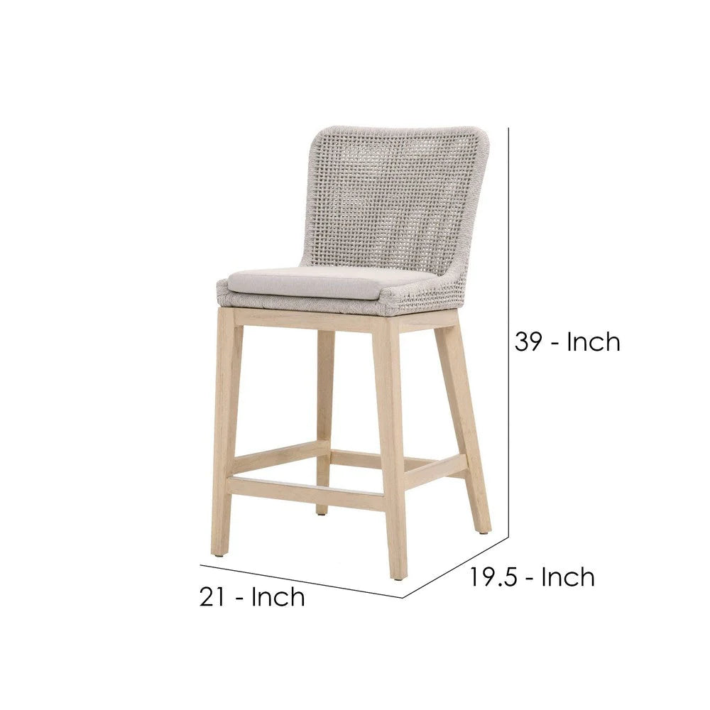 Counter Stool With Mesh Design Rope Backrest, Brown And Gray - BM241795