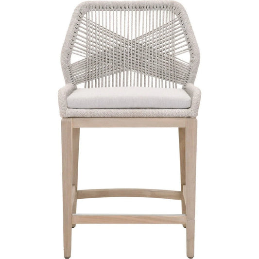 Counter Stool With Rope Back And Wooden Legs, Gray And Brown - BM241888