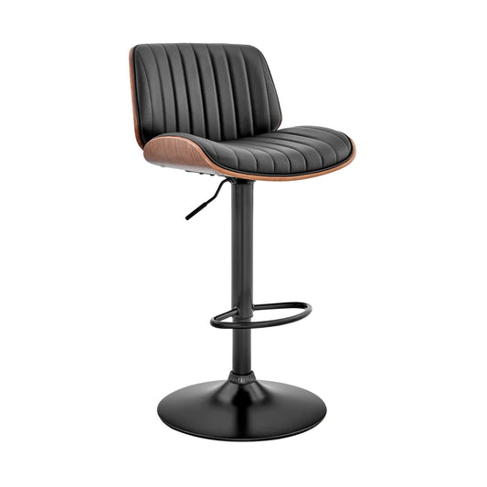 Swivel Barstool With Channel Tufted Leatherette Seat, Black - BM248221