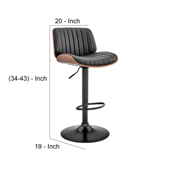 Swivel Barstool With Channel Tufted Leatherette Seat, Black - BM248221