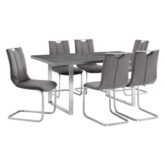 7 Piece Dining Table And Chairs With Metal Frame Base, Gray And Silver - BM248301