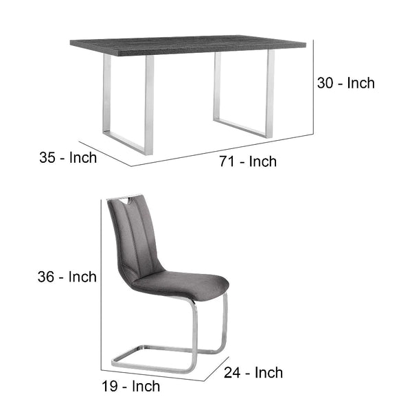7 Piece Dining Table And Chairs With Metal Frame Base, Gray And Silver - BM248301
