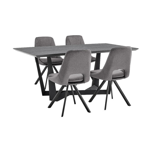 5 Piece Dining Table And Fabric Chairs, Black And Gray - BM248312