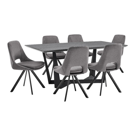 7 Piece Dining Table And Fabric Chairs, Black And Gray - BM248314