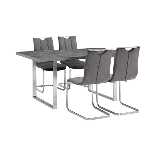 5 Piece Dining Table And Chairs With Metal Frame Base, Gray And Silver - BM248319