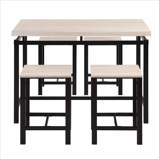 5 Piece Pub Table Set With Backless Seat Stools, Gray - BM261355