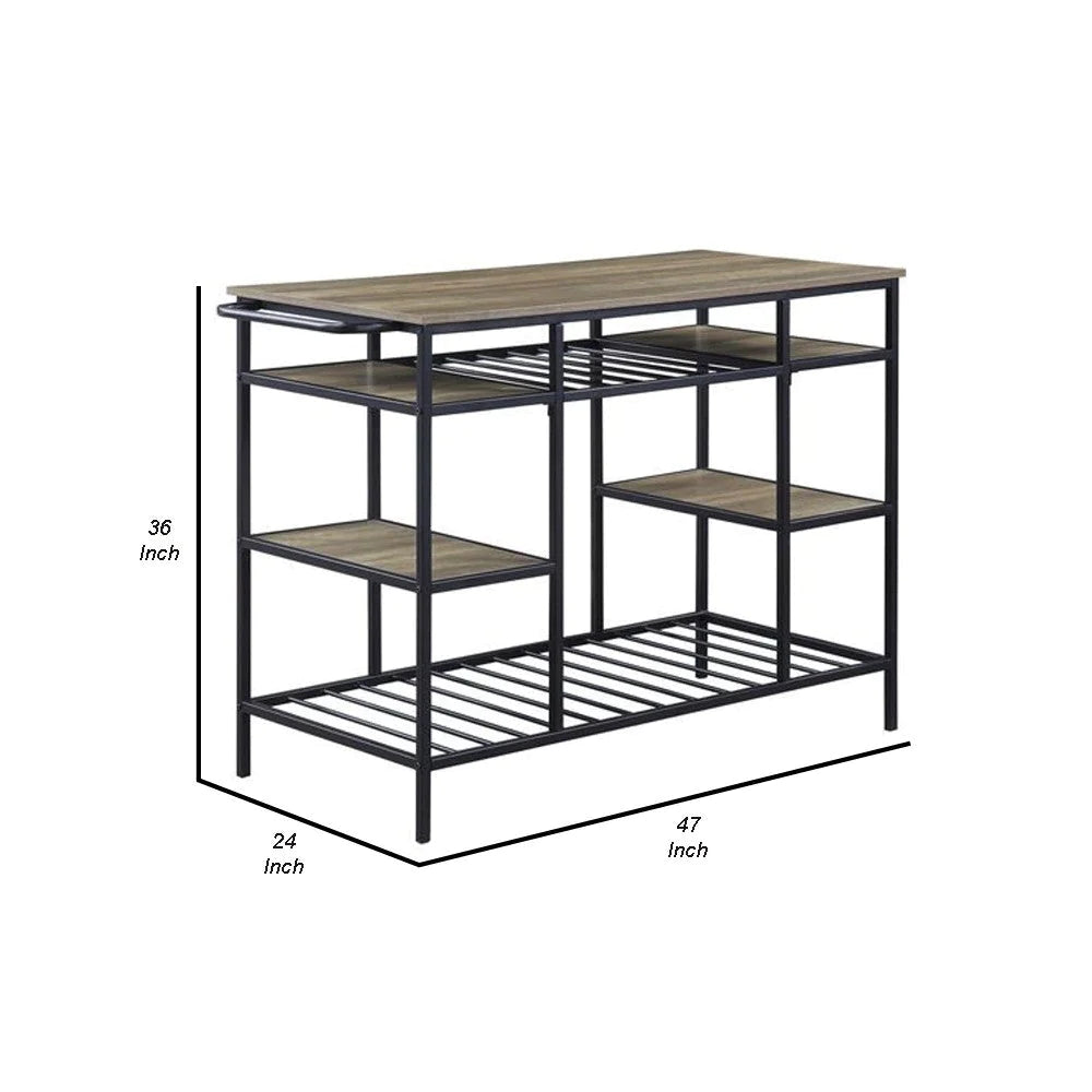 Kitchen Island With Slatted And Bottom Shelves, Oak Brown - BM269086