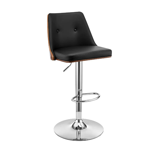 Adjustable Barstool With Faux Leather And Wooden Backing, Black And Brown - BM270018