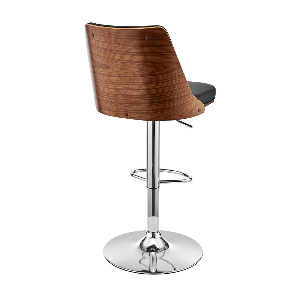 Adjustable Barstool With Faux Leather And Wooden Backing, Black And Brown - BM270018