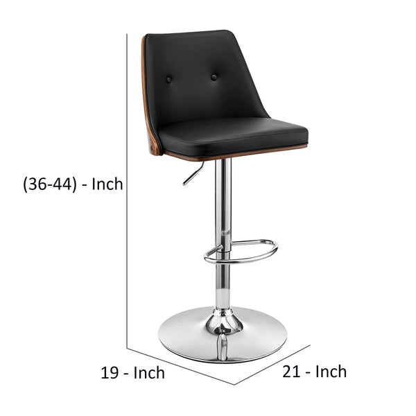 Adjustable Barstool With Faux Leather And Wooden Backing, Black And Brown - BM270018
