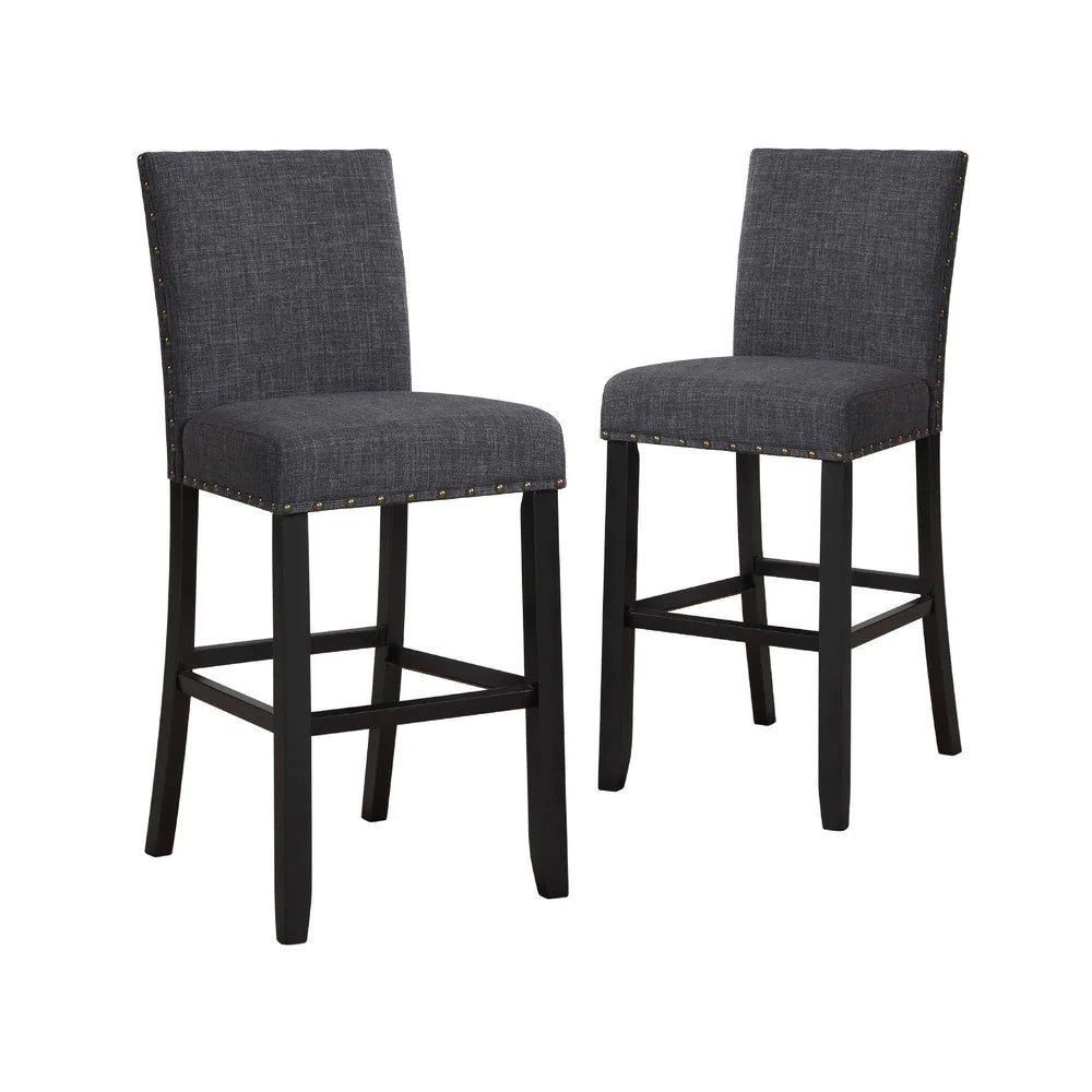 Bar Chair With Fabric Seat And Nailhead Trim, Set Of 2, Gray - BM271457