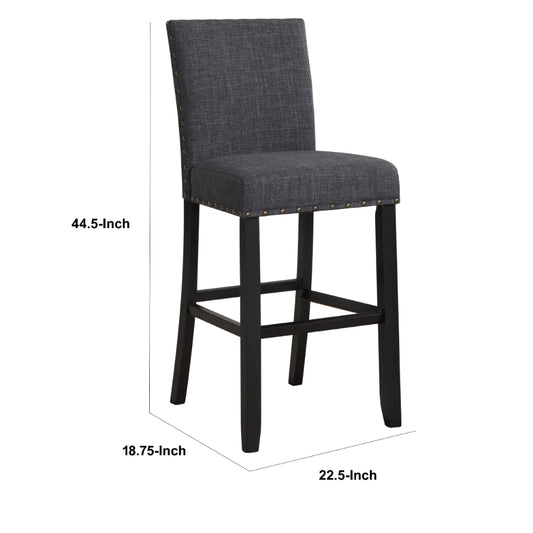 Bar Chair With Fabric Seat And Nailhead Trim, Set Of 2, Gray - BM271457