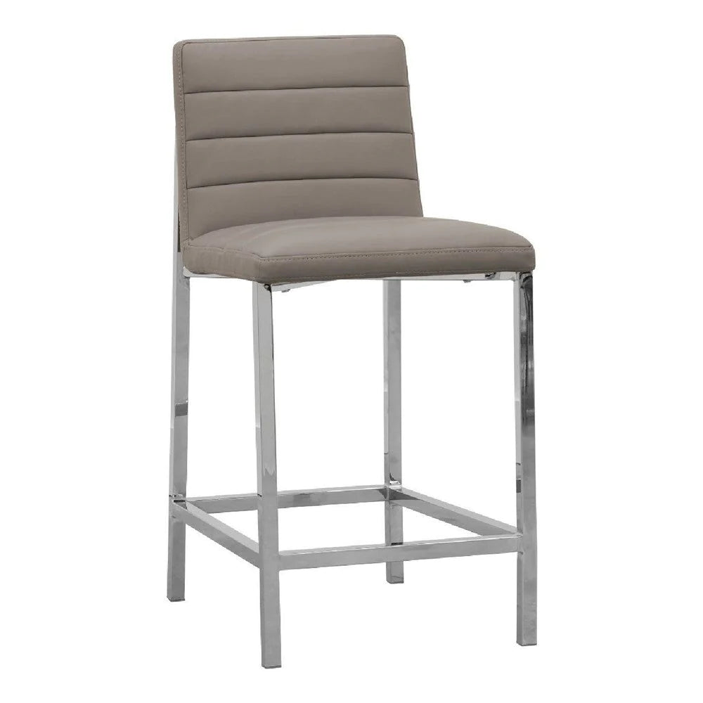 Eun 26 Inch Vegan Faux Leather Counter Stool, Chrome Legs, Set Of 2, Gray - BM273677