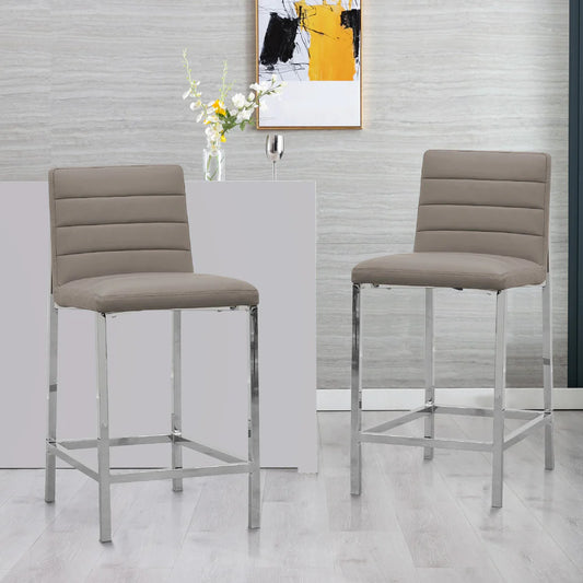 Eun 26 Inch Vegan Faux Leather Counter Stool, Chrome Legs, Set Of 2, Gray - BM273677