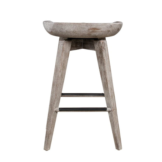 Esme 24 Inch Swivel Counter Stool, Contour Seat, Wood, Wire Brushed White - BM274305