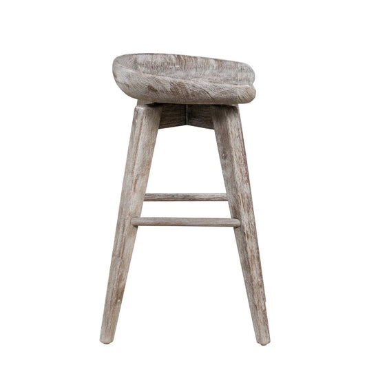 Esme 24 Inch Swivel Counter Stool, Contour Seat, Wood, Wire Brushed White - BM274305