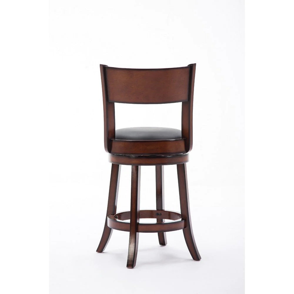 Pal 24 Inch Swivel Counter Stool, Solid Wood, Bonded Leather, Brown - BM274337