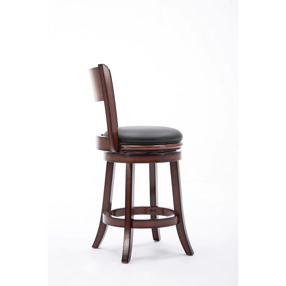 Pal 24 Inch Swivel Counter Stool, Solid Wood, Bonded Leather, Brown - BM274337