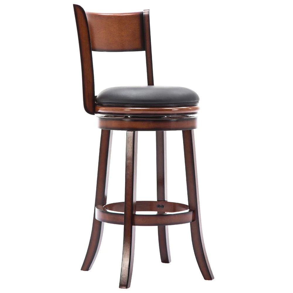 Pal 29 Inch Swivel Bar Stool, Solid Wood, Rich Bonded Leather, Brown - BM274338