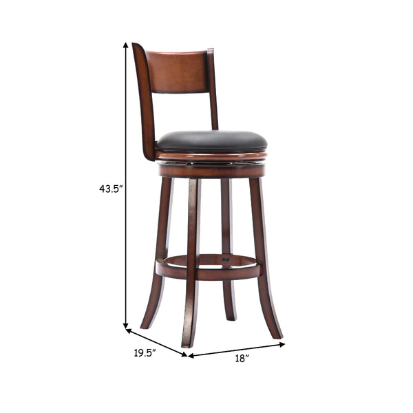 Pal 29 Inch Swivel Bar Stool, Solid Wood, Rich Bonded Leather, Brown - BM274338
