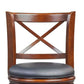 Gia 29 Inch Swivel Bar Stool, Solid Wood, Rich Vegan Faux Leather, Brown - BM274340