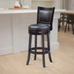 Sabi 24 Inch Swivel Counter Stool, Solid Wood, Faux Leather, Brown, Black - BM274351