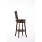 Sabi 24 Inch Swivel Counter Stool, Solid Wood, Faux Leather, Brown, Black - BM274352