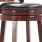 Sabi 24 Inch Swivel Counter Stool, Solid Wood, Faux Leather, Brown, Black - BM274354