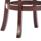 Sabi 24 Inch Swivel Counter Stool, Solid Wood, Faux Leather, Brown, Black - BM274354
