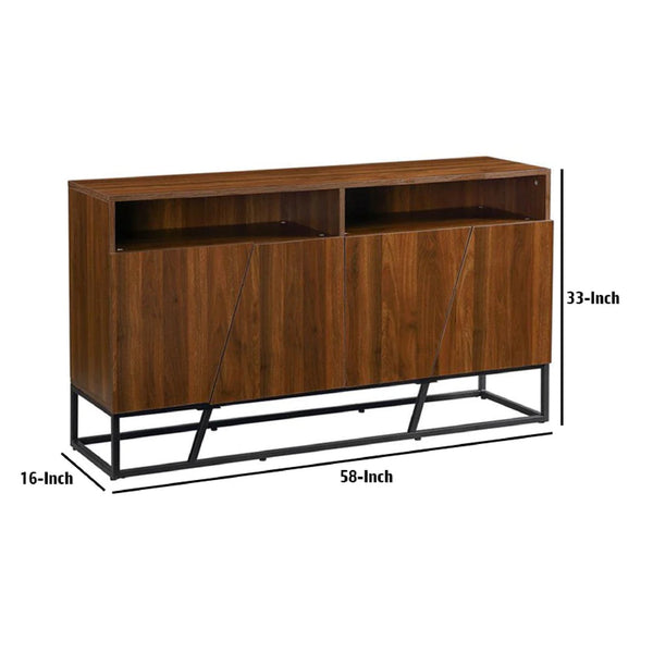 Lyla 54 Inch Wood Console Sideboard Table, 2 Double Door Cabinets, Brown - BM274658