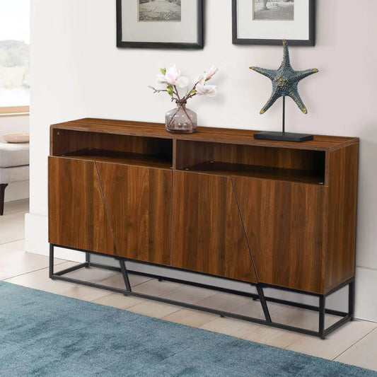 Lyla 54 Inch Wood Console Sideboard Table, 2 Double Door Cabinets, Brown - BM274658