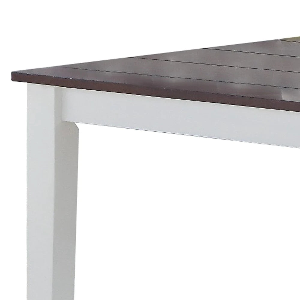 48 Inch Wood Dining Table, Plank Top, 4 Seater, White, Walnut Brown - BM275089