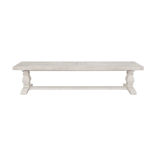 Kai 66 Inch Reclaimed Pine Dining Bench, Turned Pedestals, Antique White - BM275645