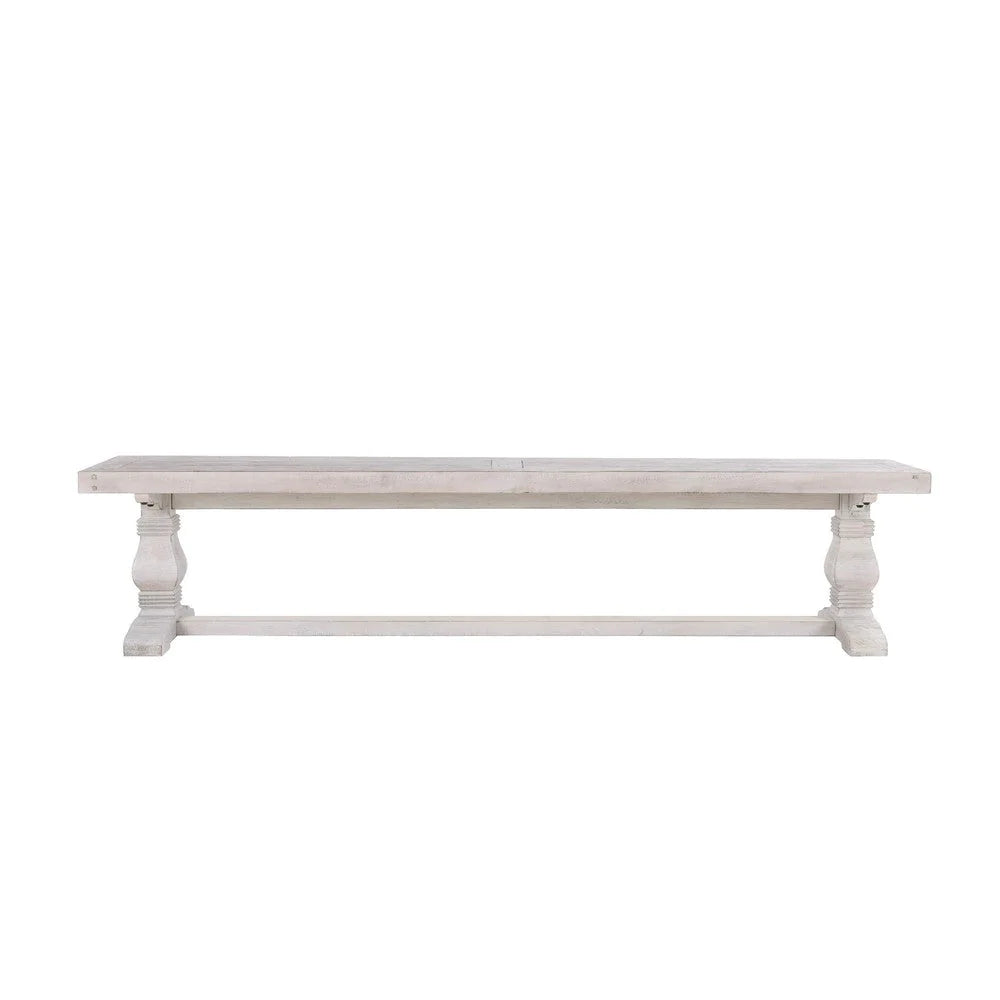 Kai 83 Inch Reclaimed Pine Dining Bench, Turned Pedestals, Antique White - BM275648