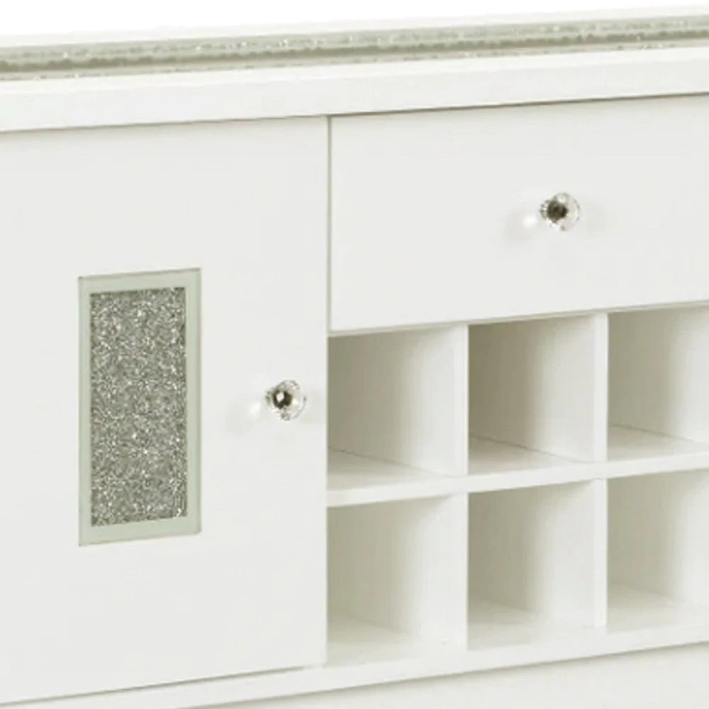 Zav 48 Inch Console Sideboard Buffet Bar Wine Cubbies, Faux Diamond Top, White - BM275651